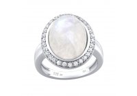 Stříbrný prsten s měsíčním kamenem a zirkony