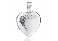 Stříbrný otvírací medailon srdce s květinou 22 mm