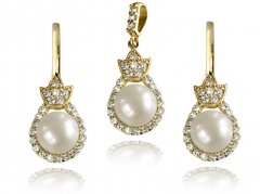 Souprava zlatých šperků s perlou a zirkony
