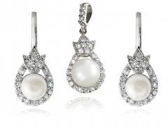 Souprava šperků z bílého zlata s perlou a zirkony