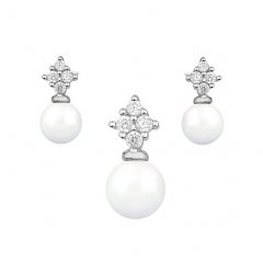Elegantní stříbrná souprava s perlami a zirkony