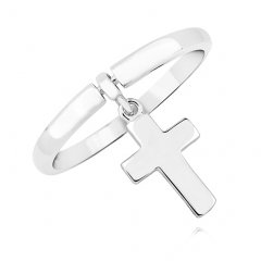 Stříbrný prsten se zavěšeným křížkem