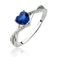 Jemný stříbrný prsten - srdce modré