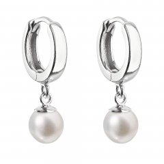 Stříbrné kruhové náušnice se zavěšenou perlou