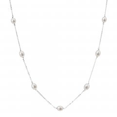 Stříbrný náhrdelník s bílými oválnými perlami