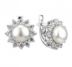 Elegantní stříbrné náušnice s bílou perlou