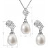 Stříbrná souprava náhrdelníku a náušnic s bílými perlami a zirkony 